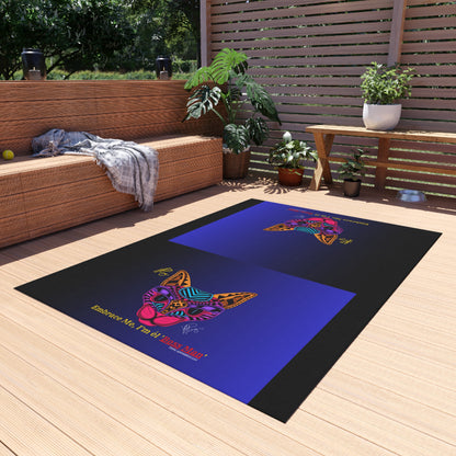 Durable Dark Multi-Color Outdoor Rug/Carpet-'Cat-Boss Man' Style Design