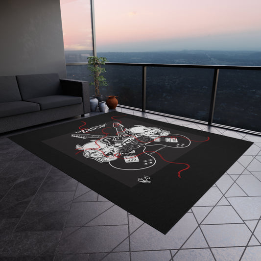 'TPPG' Sleek Rock Carpet/Rug ('Z2050 Rock Music') Design in Black Durable & Non-Slip Outdoor Rug