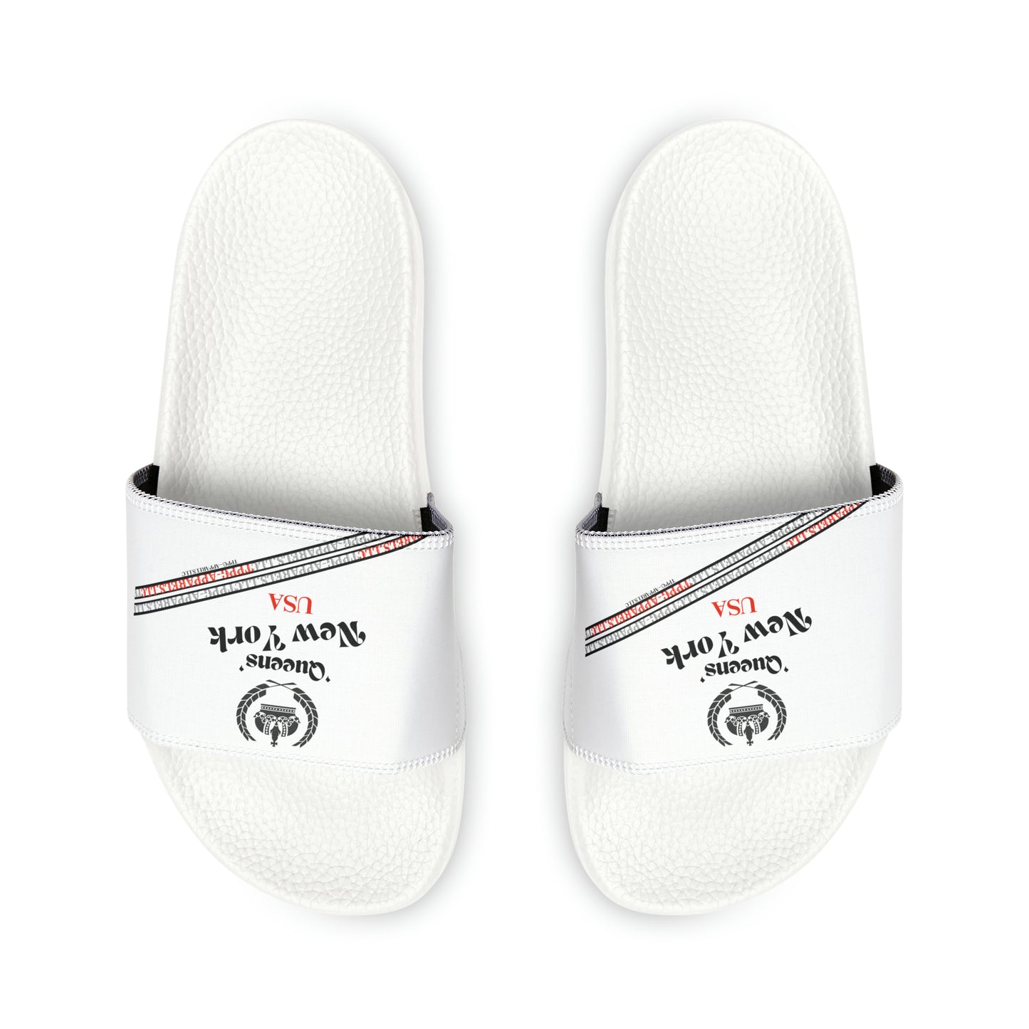 'TPPG-Apparels Brand' White "Queens New York" custom design for Men / Women's or Children Slide-On Sandals - 7ct  sizes