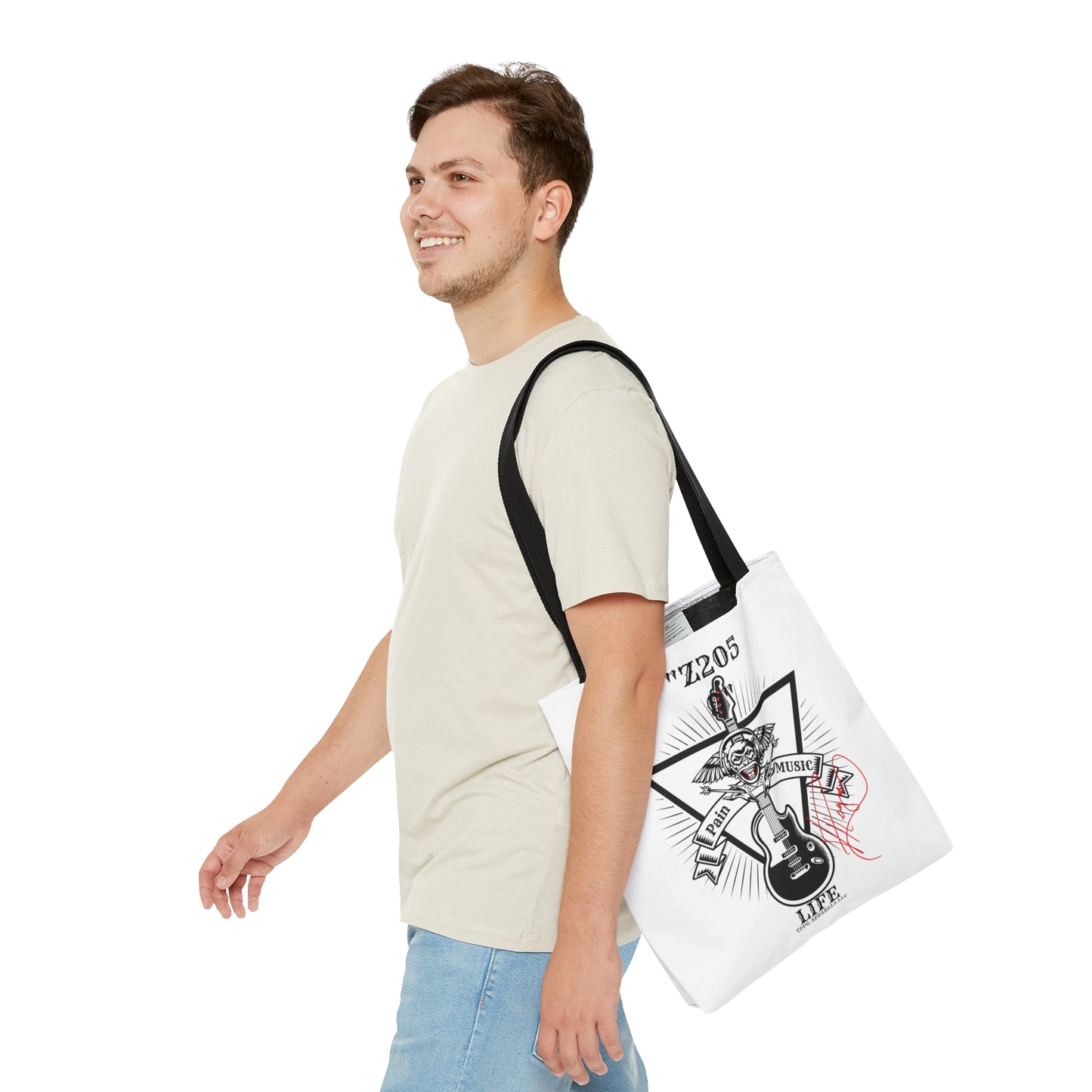 Our 'Z2050 Rock Music' 3 sizes Totes-White front facing Style Design Tote Bag from the 'TPPG-Apparel Z2050 Rock Music' Brand Collection