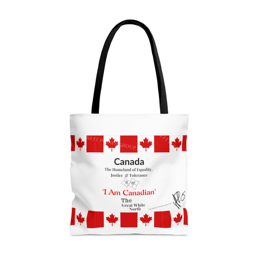 Our lovely 'Canadian' 3 sizes totes -White front facing Style Design Tote Bag from the 'TPPG-Apparel' Brand Collection