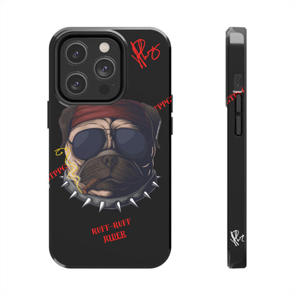 This Tough Design of A "Ruff Rider" with a Black Base Color - Cute Pet Design for Dog Owners Verision from the 'TPPG Collection' Line carries Several sizes of the "iPhone Series" Tough Phone Cases