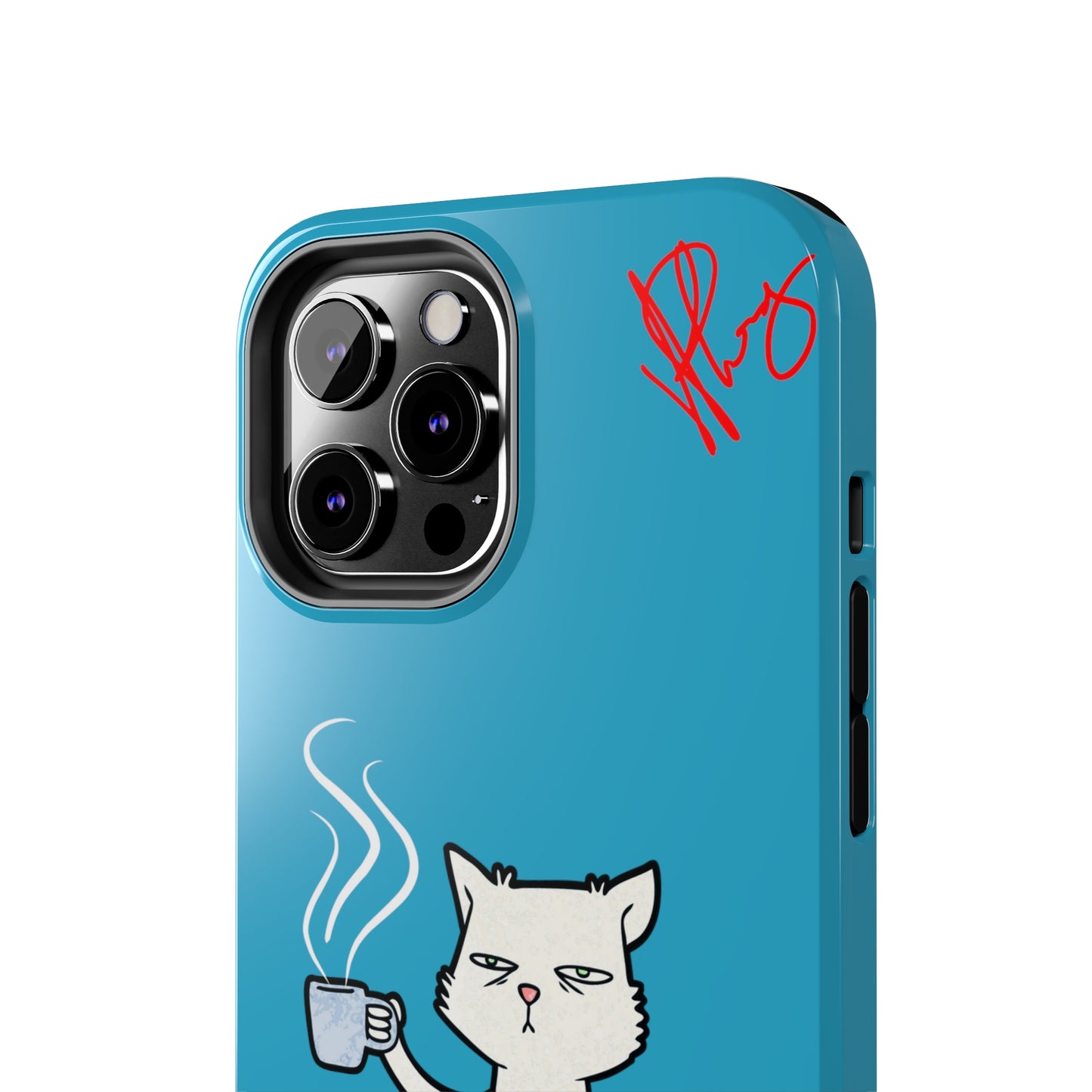 Cutie "Coffee Cat" Pet Design (in a Simple but Kool Light Blue Base Color) Verision from the 'TPPG Collection' Line carries Several sizes of the "iPhone Series" Tough Phone Cases