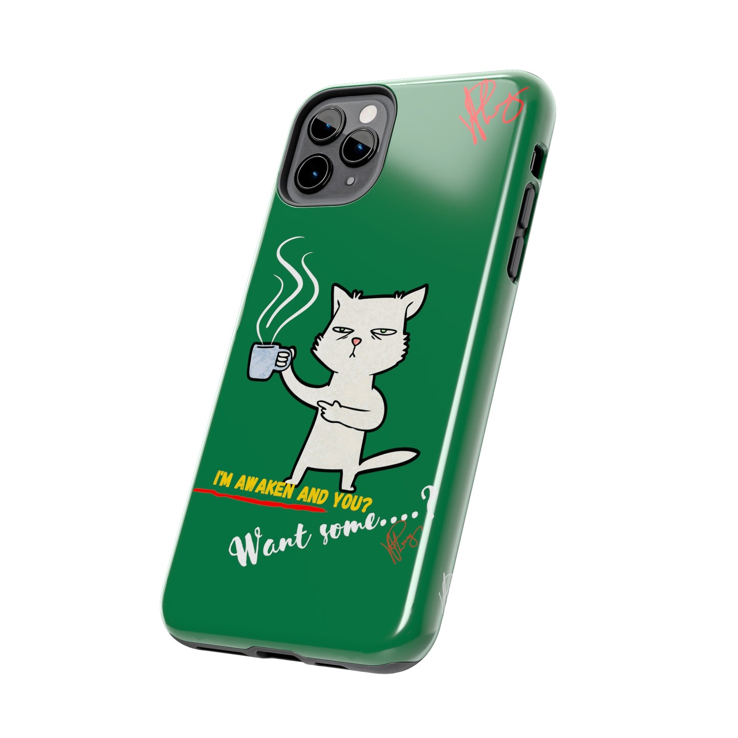 Lovely Forest Green Hue - Cutie "Coffee Cat" Pet Design Verision from the 'TPPG Collection' Line carries Several sizes of the "iPhone Series" Tough Phone Cases