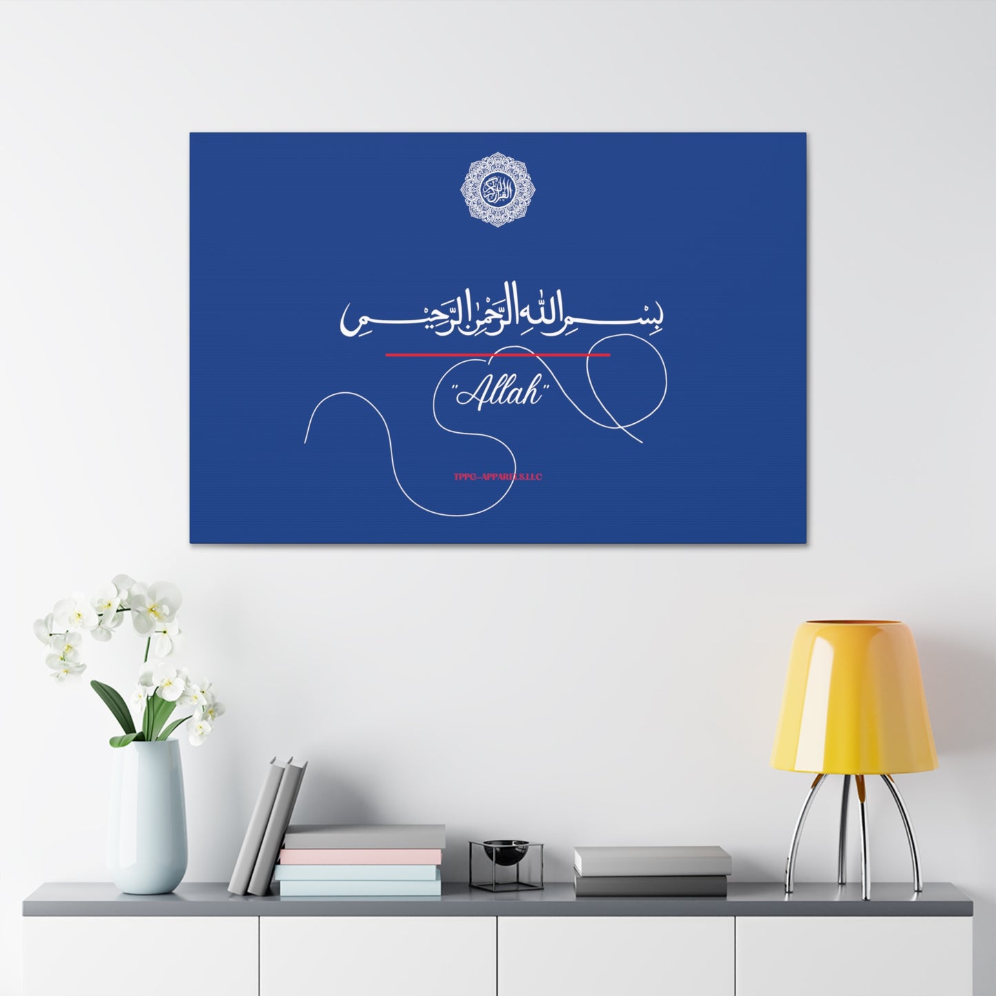 From our "TPPG Brand Arabic Faith Collection" - "Allah.." Canvas Gallery Wraps in Blue/White