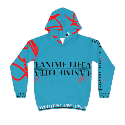 Children's (Turquoise) "TPPG Anime Life & Logo" Hoodie in 6 sizes