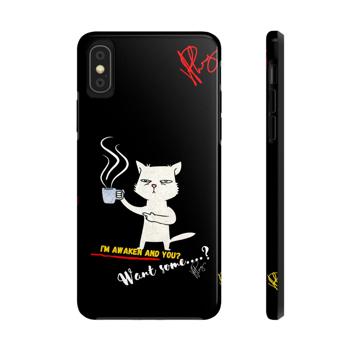 Another Cute "Coffee Cat" Pet Design (in a Simple but Bold Black & White Base Color) Verision from the 'TPPG Collection' Line carries Several sizes of the "iPhone Series" Tough Phone Cases