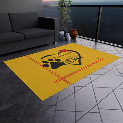 Adorable Pup/Dog Design ('Simply Loved') Sunny Yellow Durable & Non-Slip Outdoor Rug