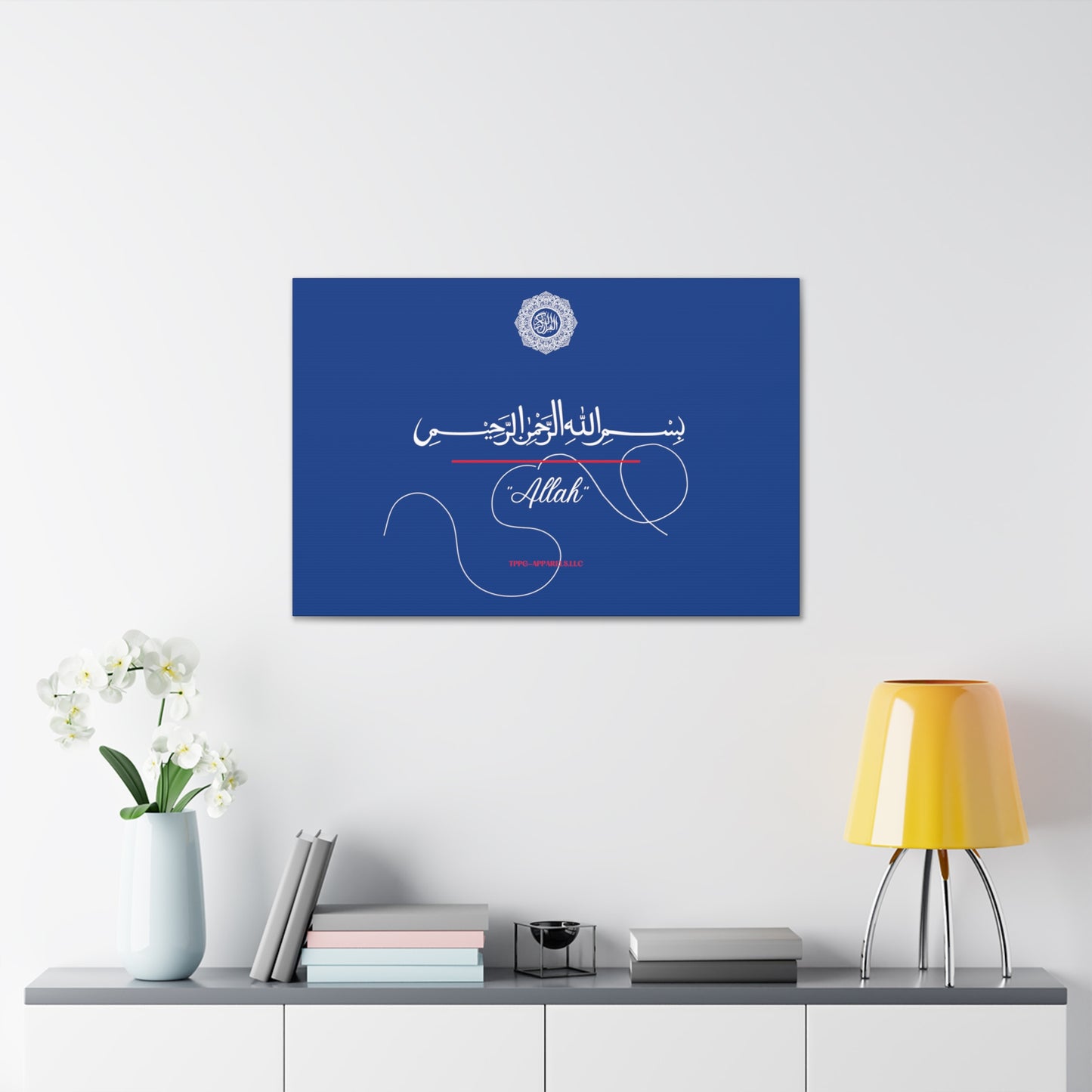 From our "TPPG Brand Arabic Faith Collection" - "Allah.." Canvas Gallery Wraps in Blue/White