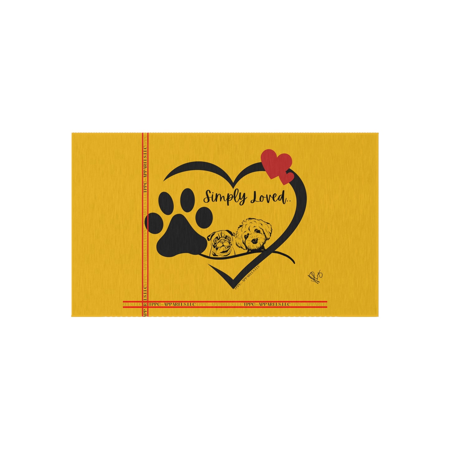 Adorable Pup/Dog Design ('Simply Loved') Sunny Yellow Durable & Non-Slip Outdoor Rug