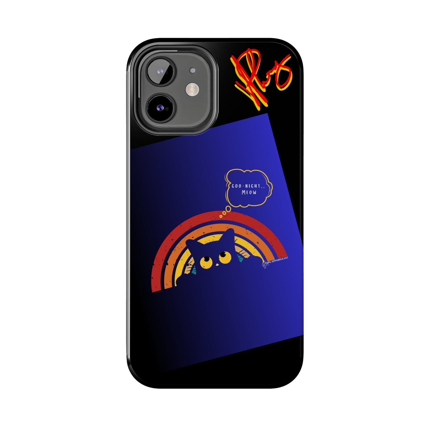 Our Cutest "Goo Night Meow.." Pet Designs (in a Bold Purple/Blue/Black Base Color) Verision from the 'TPPG Collection' Line carries Several sizes of the "iPhone Series" Tough Phone Cases