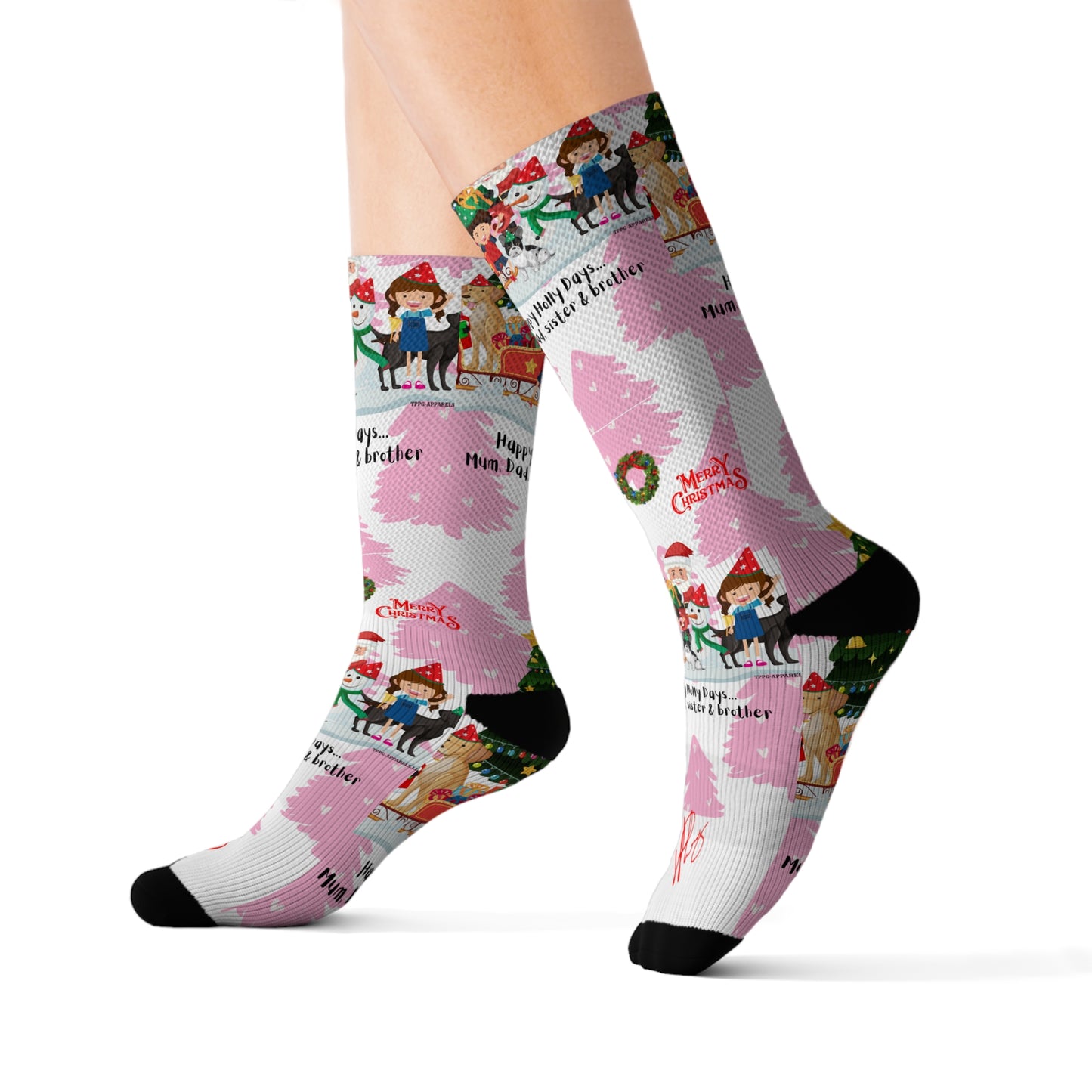 Humorous Sleek High Quality Cushioned "Holiday/Christmas" 'TPPG Brand' - Pink/Black/White multi-color Holiday Style Socks