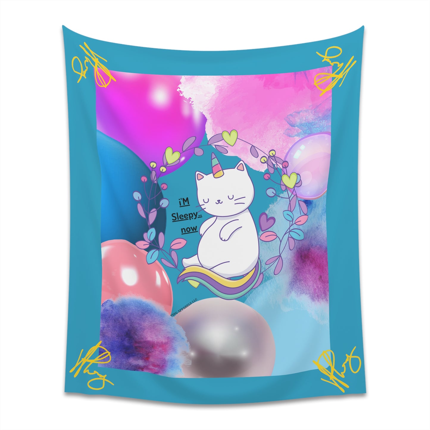 100% Polyester (I'm Sleepy, Now) Printed Wall Tapestry (Turquoise Base color) from "TPPG Collections"