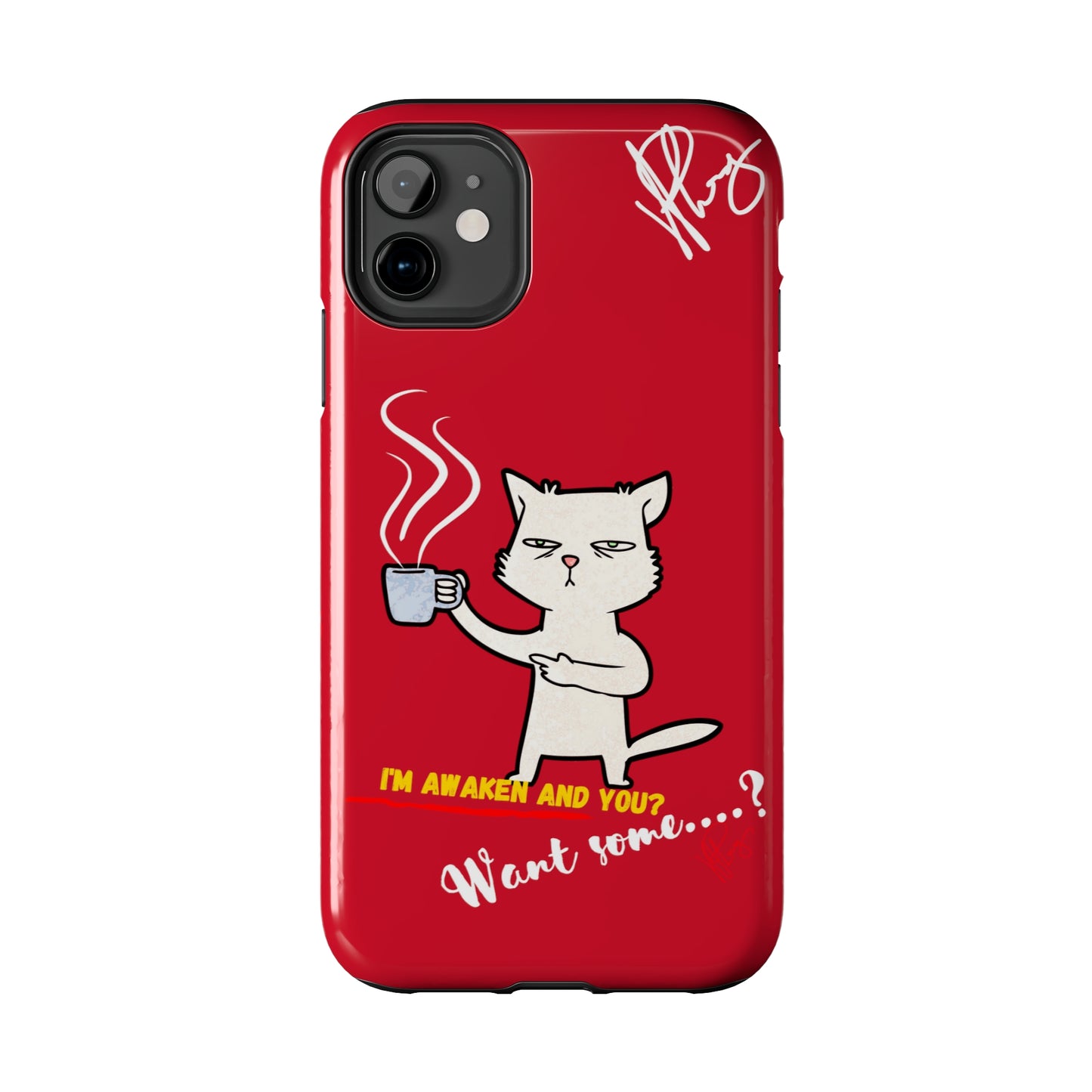 This Lovely Bold Red - Cutie "Coffee Cat" Pet Design Verision from the 'TPPG Collection' Line carries Several sizes of the "iPhone Series" Tough Phone Cases