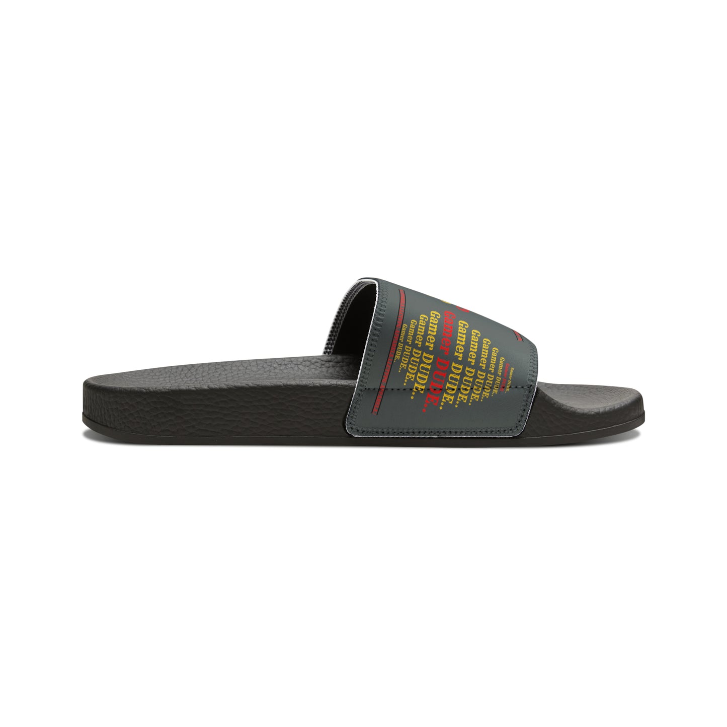 These are our "TPPG Brand" Grey Top/Black & White Soles "Gamer" Printed Men/Women's & Children Slide Sandals