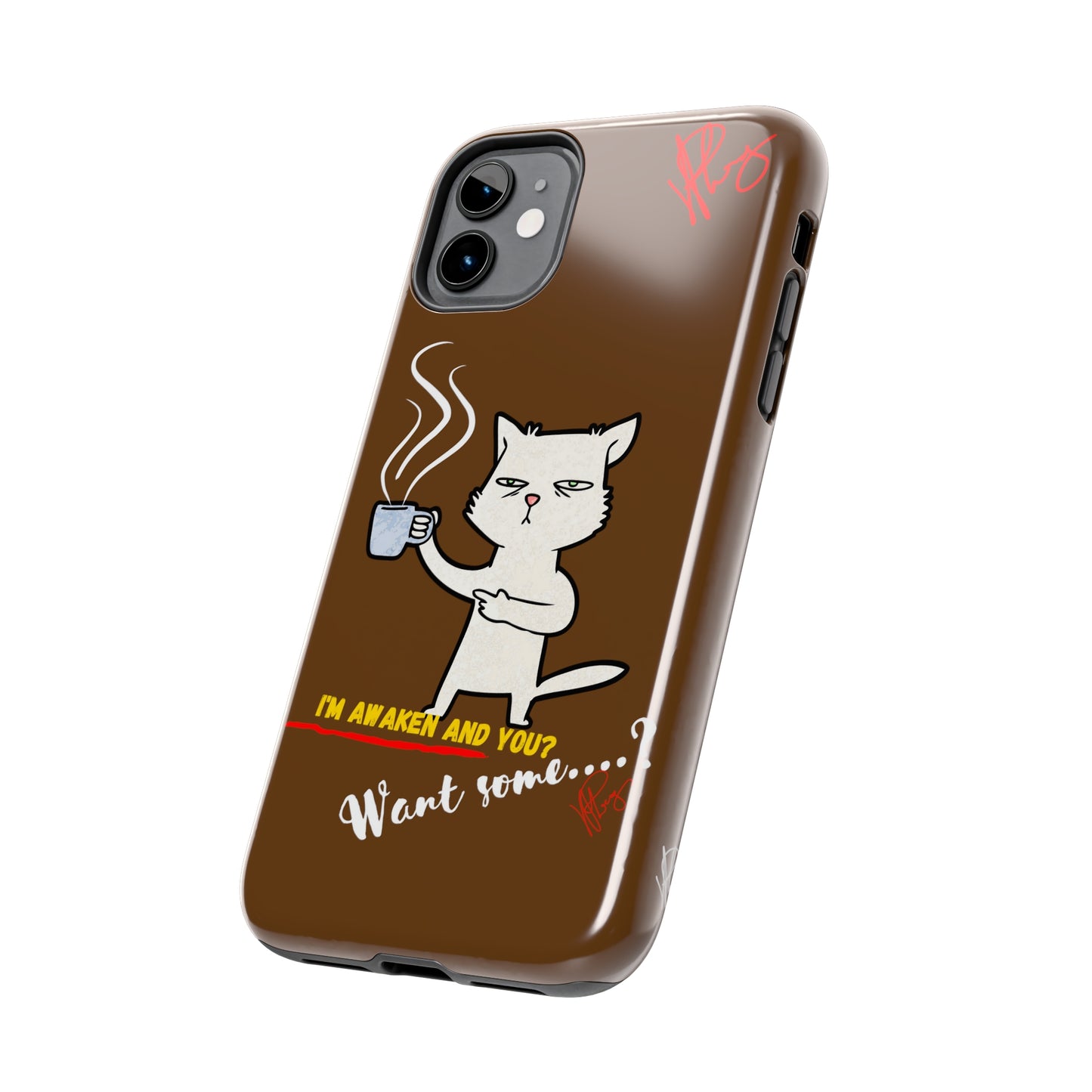 This Lovely Brown Coffee Color Tone - Cutie "Coffee Cat" Pet Design Verision from the 'TPPG Collection' Line carries Several sizes of the "iPhone Series" Tough Phone Cases