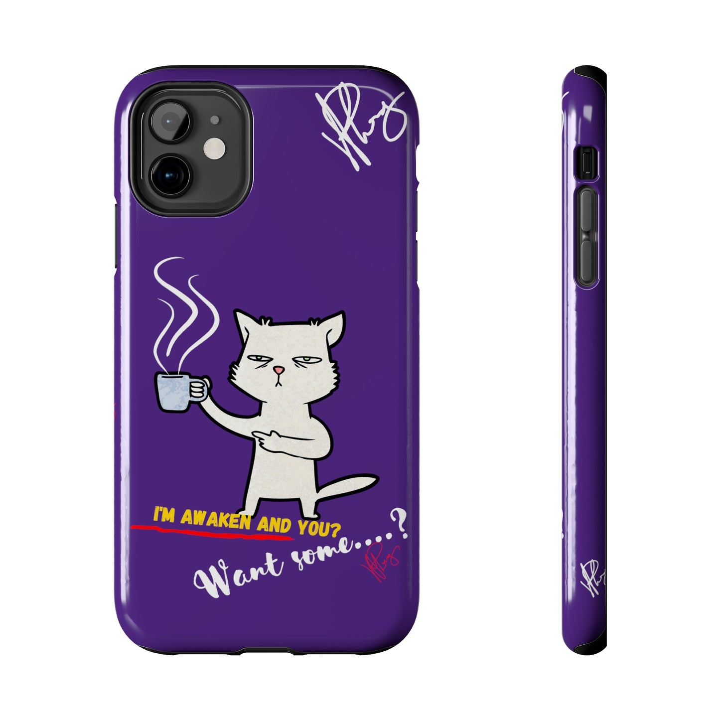 Lovely Bold Purple - Cutie "Coffee Cat" Pet Design Verision from the 'TPPG Collection' Line carries Several sizes of the "iPhone Series" Tough Phone Cases