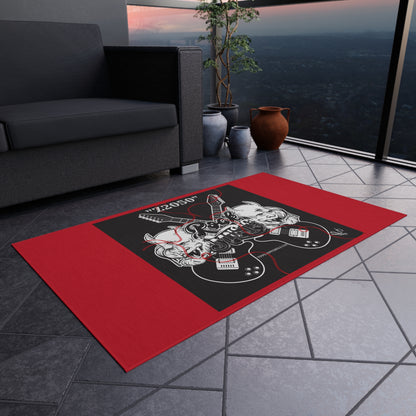 Sleek ('Z2050 Rock Music') Red & Black Durable & Non-Slip Outdoor Rug