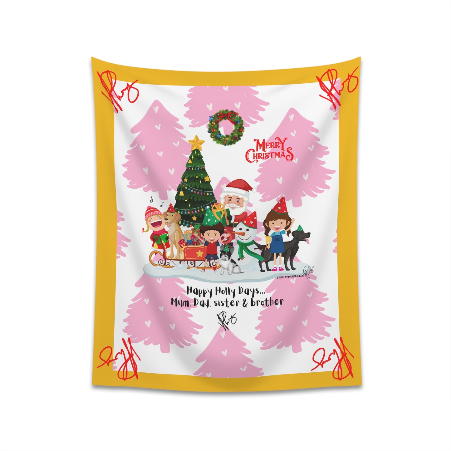 100% Polyester (Yellow Base color) Holiday Printed Wall Tapestry from "TPPG Collections"