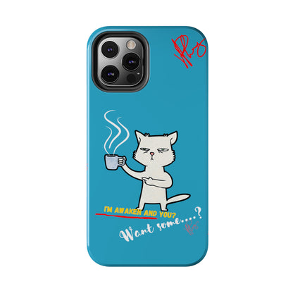 Cutie "Coffee Cat" Pet Design (in a Simple but Kool Light Blue Base Color) Verision from the 'TPPG Collection' Line carries Several sizes of the "iPhone Series" Tough Phone Cases