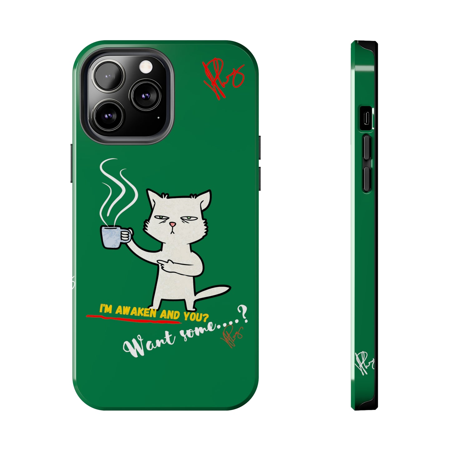 Lovely Forest Green Hue - Cutie "Coffee Cat" Pet Design Verision from the 'TPPG Collection' Line carries Several sizes of the "iPhone Series" Tough Phone Cases