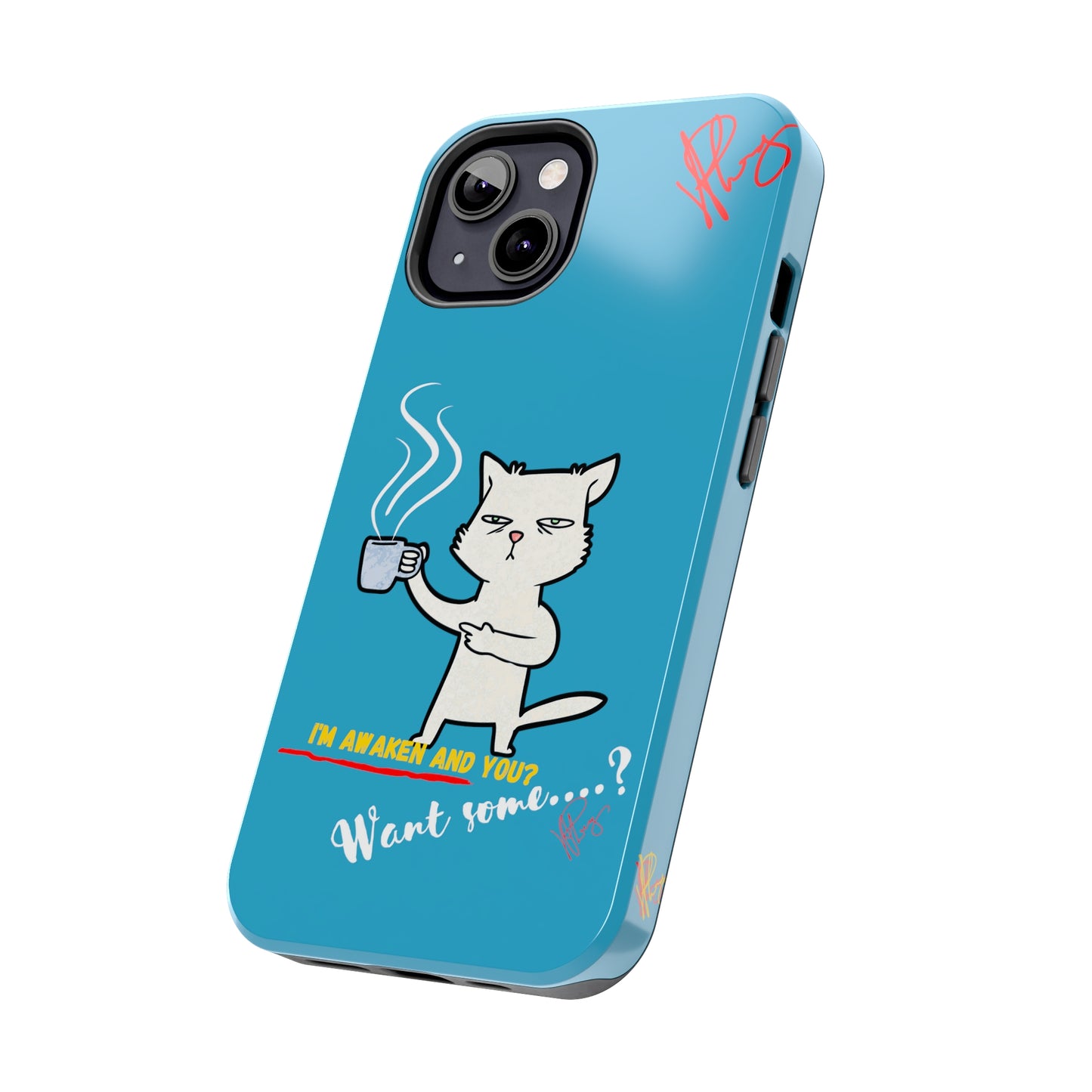 Cutie "Coffee Cat" Pet Design (in a Simple but Kool Light Blue Base Color) Verision from the 'TPPG Collection' Line carries Several sizes of the "iPhone Series" Tough Phone Cases