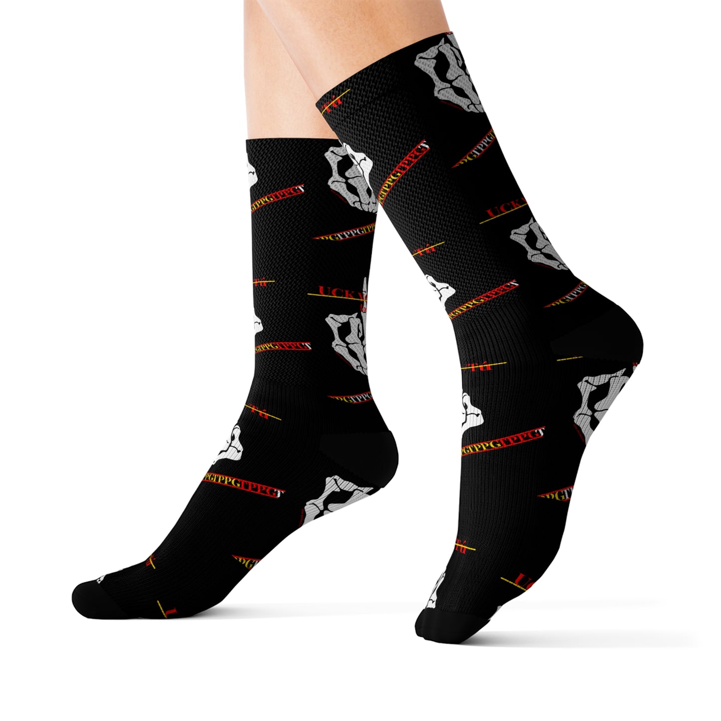 High Quality Cushioned 'TPPG Brand' Black Finger-Up "UCK YOU TÚ" Style Socks