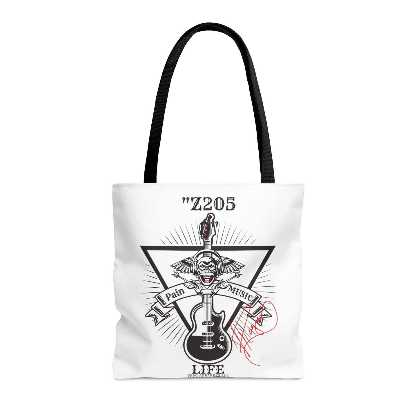 Our 'Z2050 Rock Music' 3 sizes Totes-White front facing Style Design Tote Bag from the 'TPPG-Apparel Z2050 Rock Music' Brand Collection