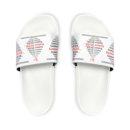 These are our "TPPG Brand" White Top/White or Black Soles "Gamer" Printed Men/Women's & Children Slide Sandals