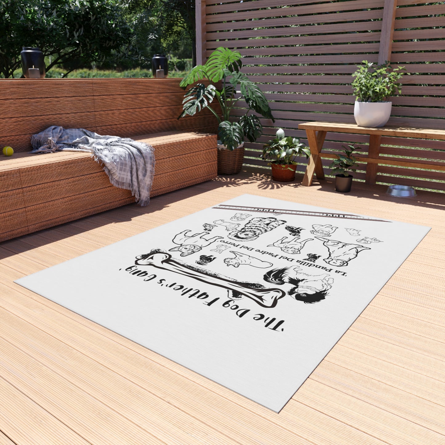 'TPPG Pet Collection"-('The Dog FATHER's Gang') White Durable & Non-Slip Outdoor Rug