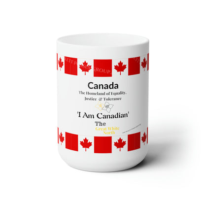 White 15oz "Canada" Ceramic Mug Grabs the Attention of all who Views It!!-By the 'TPPG-Apparels' Brand Collection