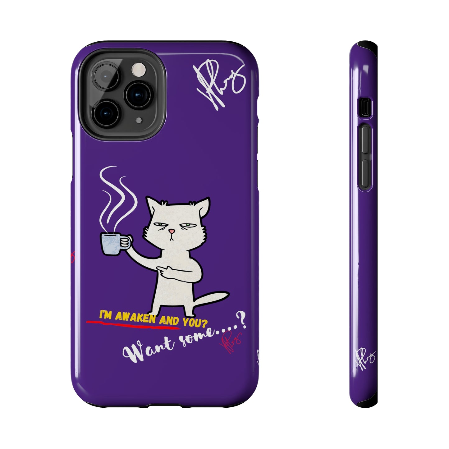 Lovely Bold Purple - Cutie "Coffee Cat" Pet Design Verision from the 'TPPG Collection' Line carries Several sizes of the "iPhone Series" Tough Phone Cases