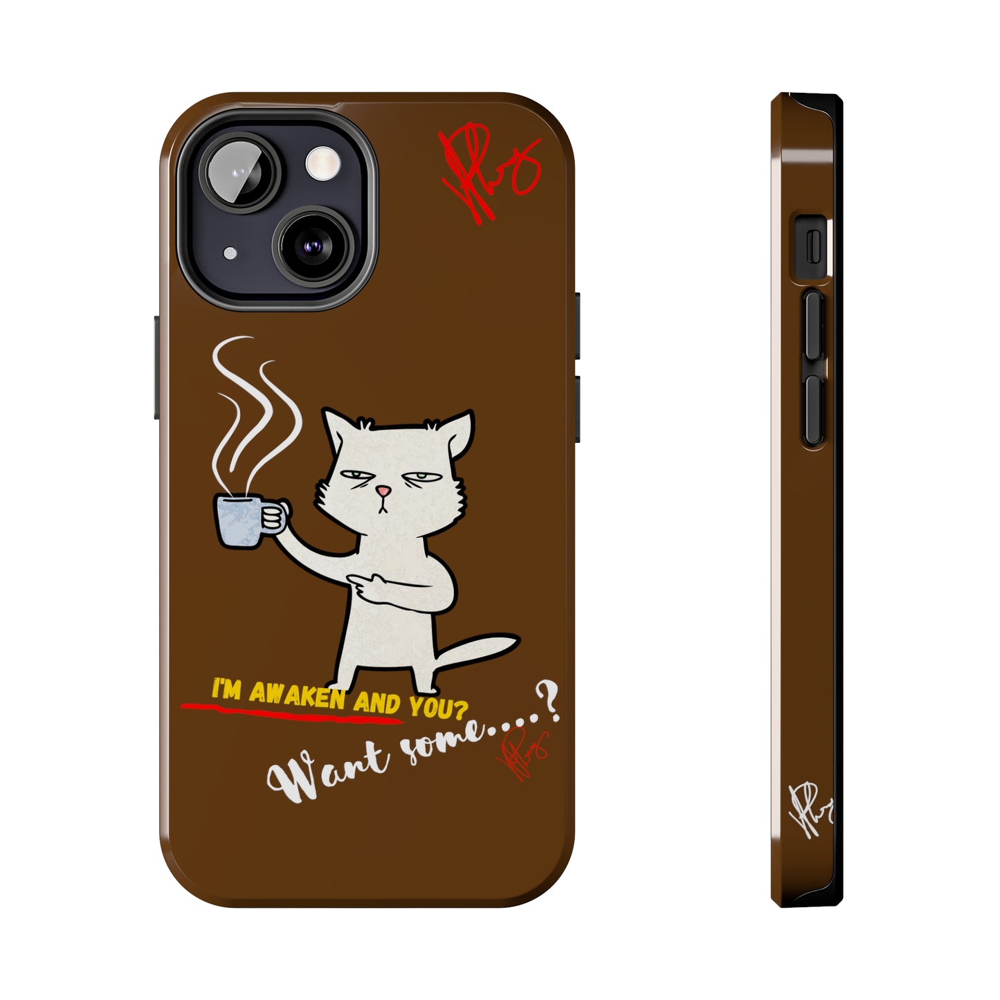 This Lovely Brown Coffee Color Tone - Cutie "Coffee Cat" Pet Design Verision from the 'TPPG Collection' Line carries Several sizes of the "iPhone Series" Tough Phone Cases