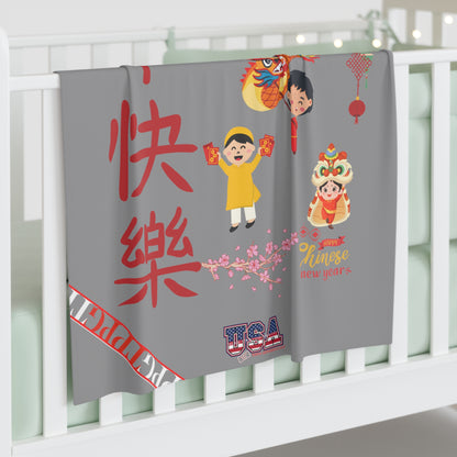 Chinese Lunar Holiday 30"x40" (Xmas Lt. Grey/USA) Infant/Baby Jersey ' Chinese Lunar Holiday' Swaddle Blanket by: "TPPG Infant/Toddler" Collections