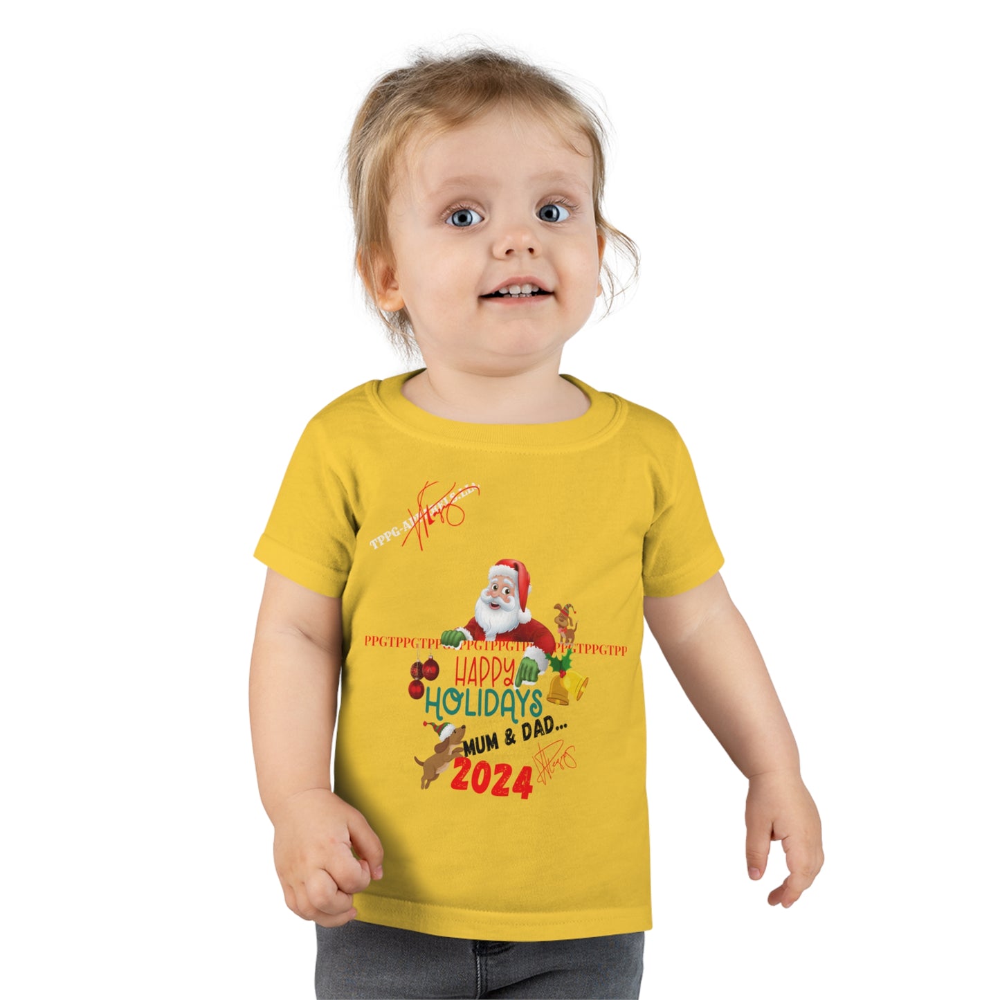 Mum & Dad Happy Holiday 'Gildan' (Double-Stitched & Tear-Away Label) Soft & Colorful Toddler T-shirt By:"TPPG-Apparels" Infant/Toddler Holiday Collections