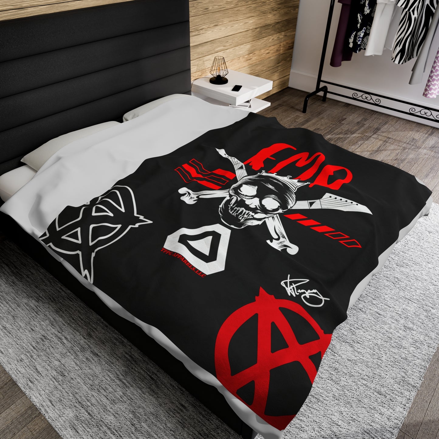 "TPPG-Apparels" Brand Presents one of it's "EMO" Brand Logo Styles Black Velveteen Plush Blanket