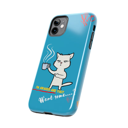 Cutie "Coffee Cat" Pet Design (in a Simple but Kool Light Blue Base Color) Verision from the 'TPPG Collection' Line carries Several sizes of the "iPhone Series" Tough Phone Cases