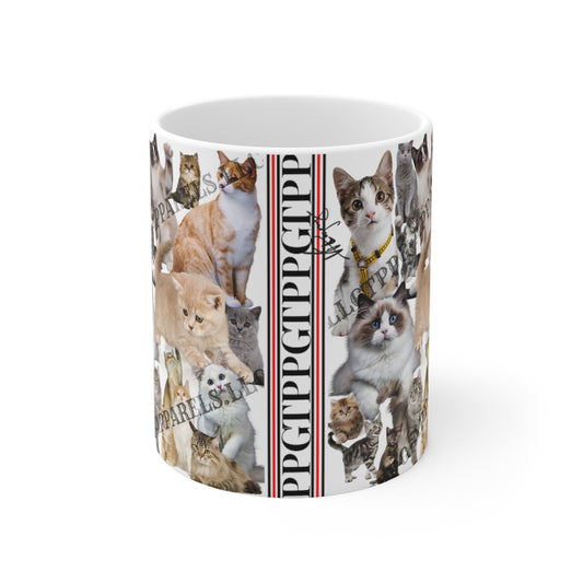 11oz (0.33 I) White Glossy Finish Coffee/Tea Mug w/"Cats" - from the 'TPPG-Apparels' Brand Collection