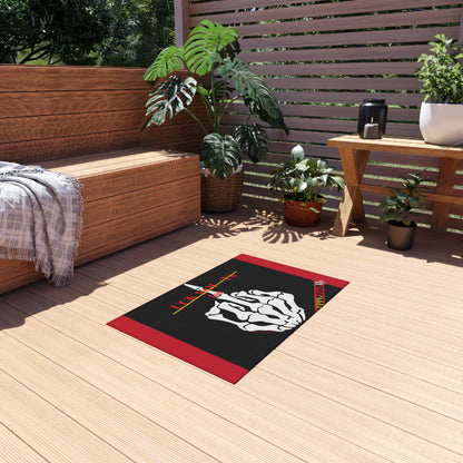 'TPPG'-Kool Rock Skelton Design ('Uck You Tú') Red/Black Durable & Non-Slip Outdoor Rug