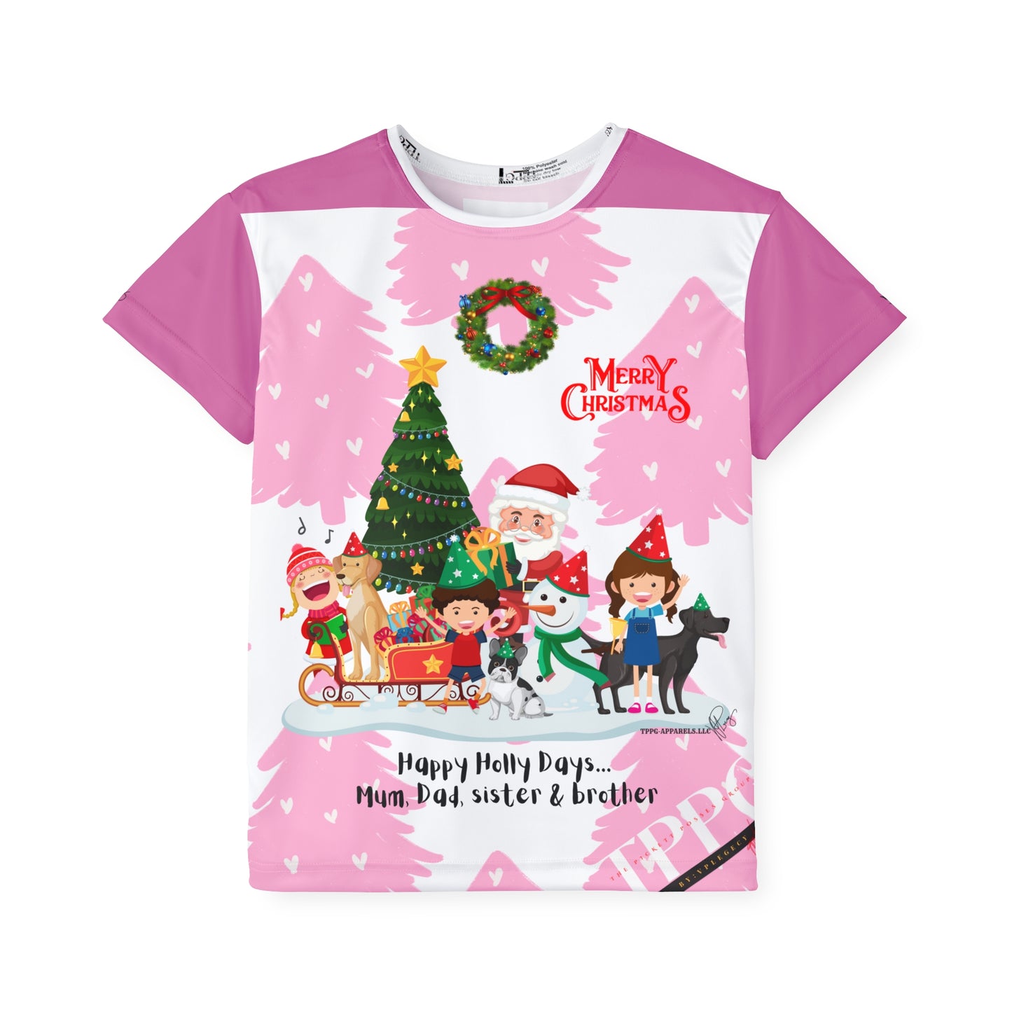 Kids (Lt. Pink Base) 'Holiday/Christmas' Sports Jersey/Tee - By:"TPPG-Apparel" Juniors Collections