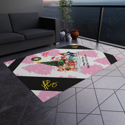 'TPPG Holiday/Christmas Collection"-Design on a Pink/Black Multi-Color Durable Outdoor Rug