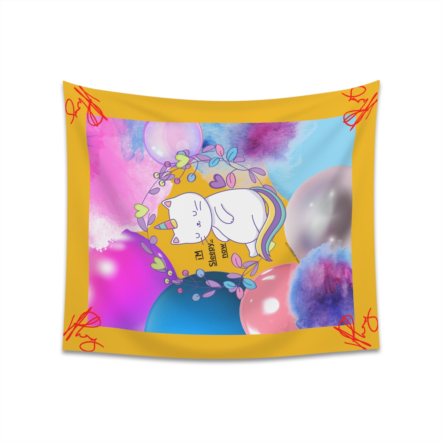 100% Polyester (I'm Sleepy, Now) Printed Wall Tapestry (Yellow Base color) from "TPPG Collections"