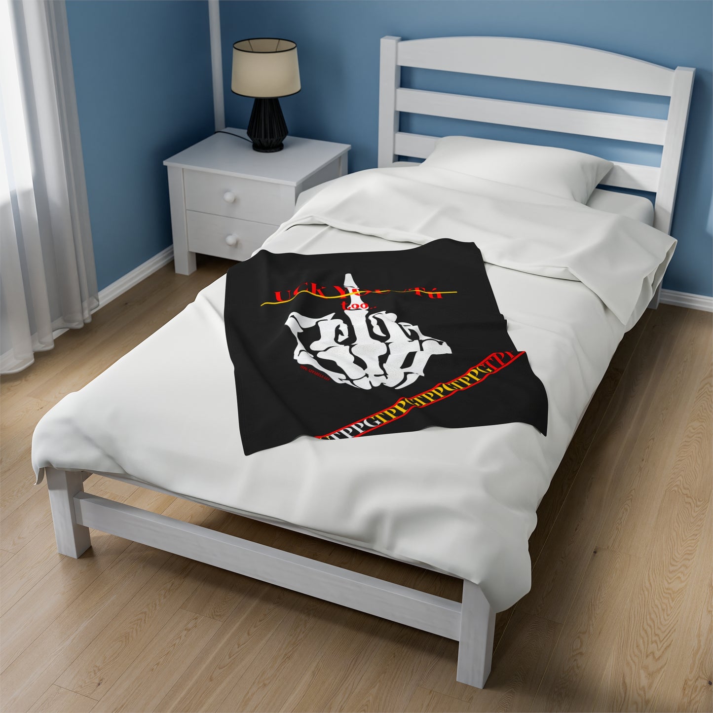 "TPPG-Apparels" Presents a Humorous Fingers Up -'Uck You Tú" Black Velveteen Plush Blanket