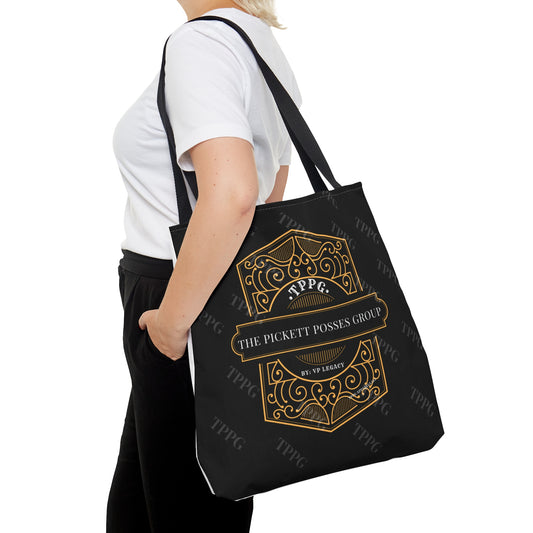 3 sizes-Sleek 'TPPG-Apparel' Brand Style Tote Bag w/Gold Crest on Front facing