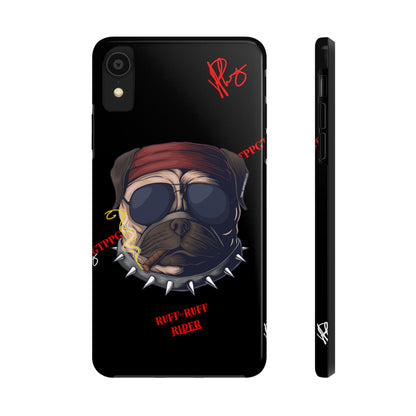 This Tough Design of A "Ruff Rider" with a Black Base Color - Cute Pet Design for Dog Owners Verision from the 'TPPG Collection' Line carries Several sizes of the "iPhone Series" Tough Phone Cases