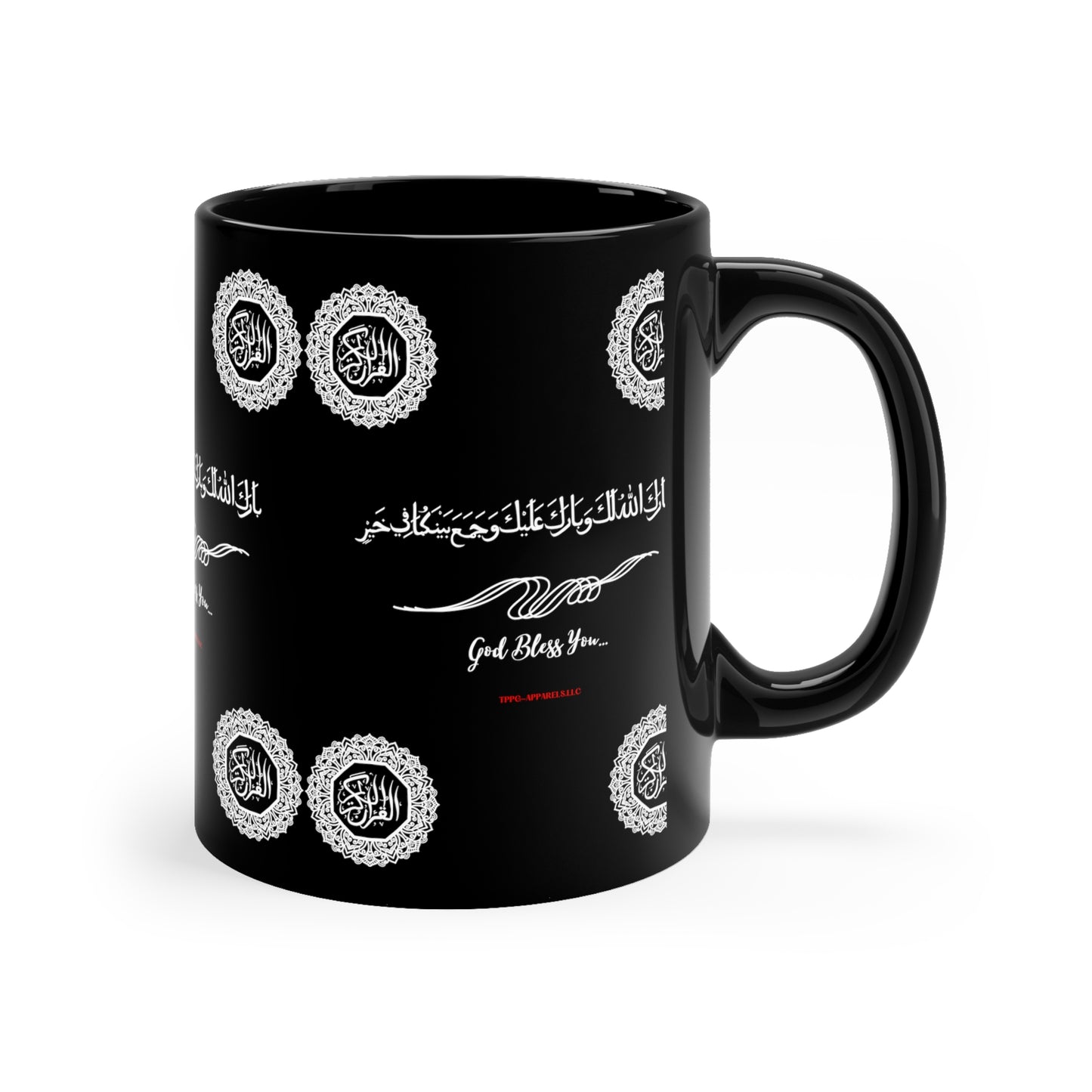 11oz (0.33I) Black Glossy Finish Coffee/Tea Mug w/Arabic "God Bless You' quote - from the 'TPPG-Apparels' Brand Collection