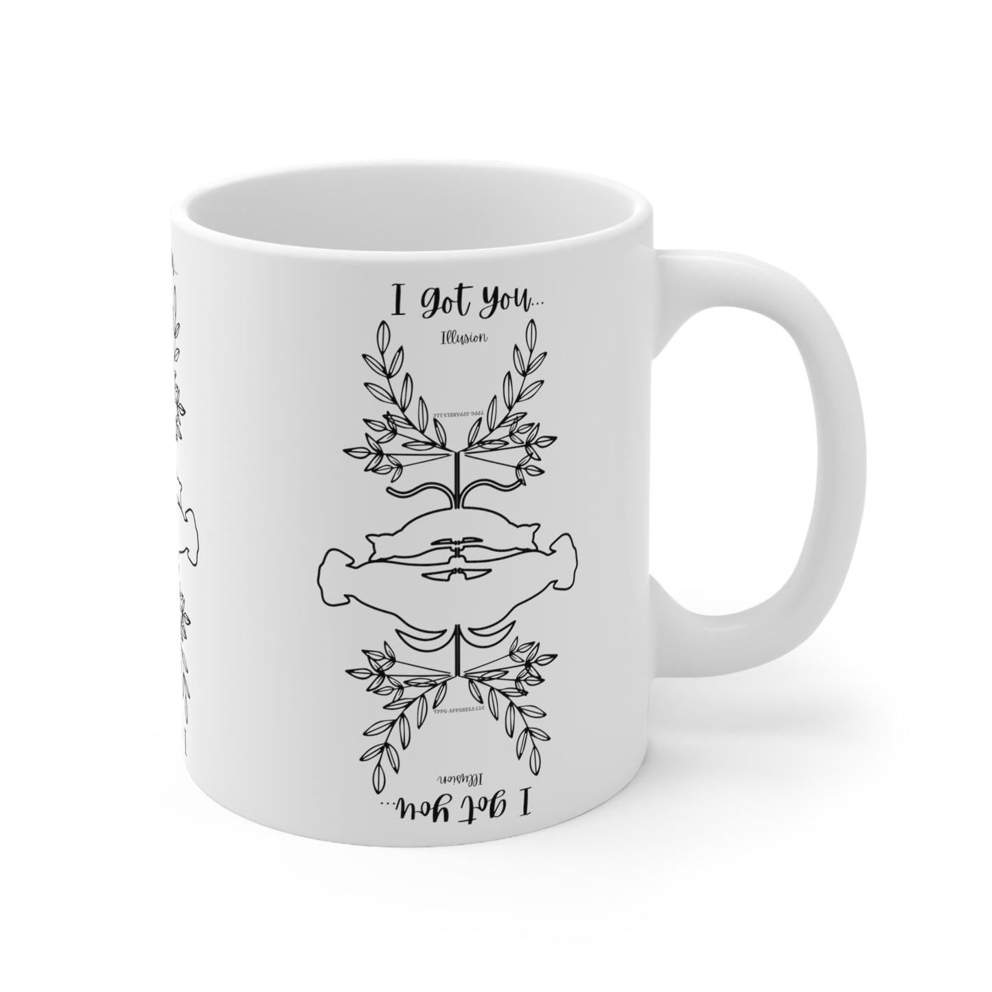 White 11oz Ceramic Mug for (Pet Lovers)- "Ailurophile/Cynophile Lovers" Illusion Design from the 'TPPG-Apparels' Collection