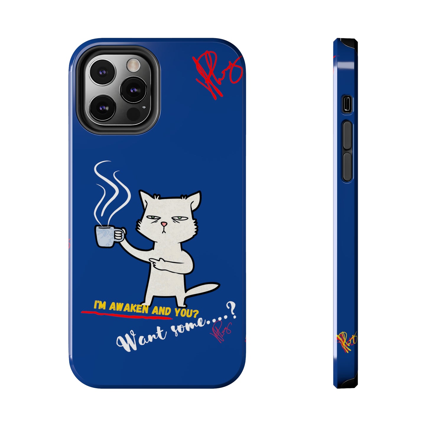 Another Cute "Coffee Cat" Pet Design (in a Simple but Kool Bold Blue & White Base Color) Verision from the 'TPPG Collection' Line carries Several sizes of the "iPhone Series" Tough Phone Cases