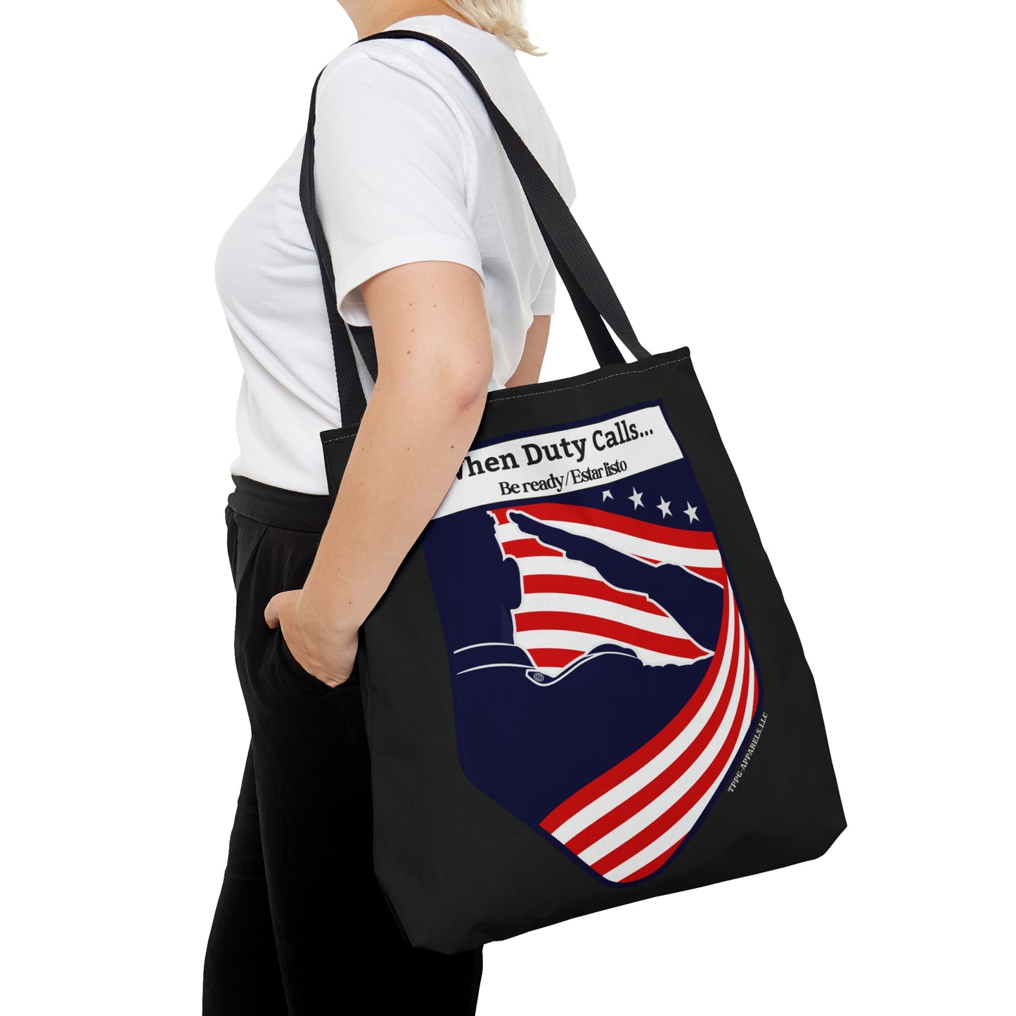 Our 3 sizes - Handy Millitary-front facing Style Design Tote Bag from the 'TPPG-Apparel' Brand