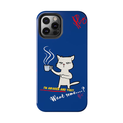 Another Cute "Coffee Cat" Pet Design (in a Simple but Kool Bold Blue & White Base Color) Verision from the 'TPPG Collection' Line carries Several sizes of the "iPhone Series" Tough Phone Cases